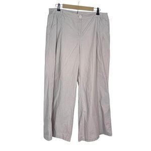 Newport News Wide Leg Pants Womens 16 Gray Beige Cotton Casual Trouser Pleated